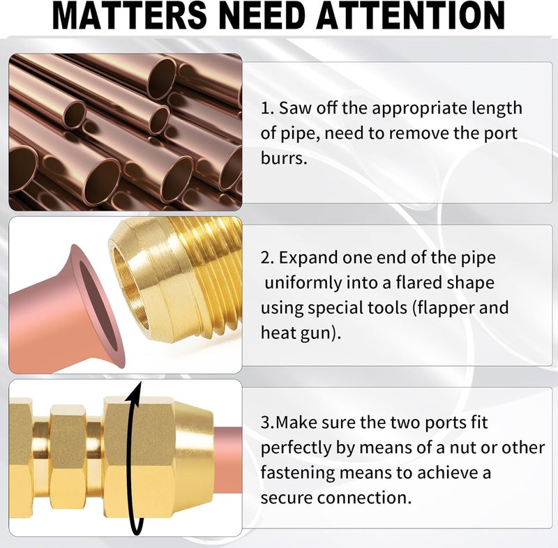 ChillWaves Brass Flare Tube Fittings, 5/8" Male Flare x 5/8" Male Flare Union Gas Adapter With SAE 45 Degree 5/8" Flare Nut Air Conditioning Copper Tube Extension Butt Copper Pipe for Propane(2-SET) - Image 4